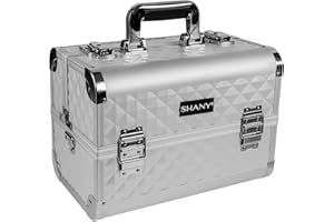 SHANY Premier Fantasy Professional Makeup Train Case Cosmetic Box Portable Makeup Case Organizer Jewelry storage with Locks, 3 Trays, Makeup Brush Holder and Cosmetics Mirror - Silver Diamond