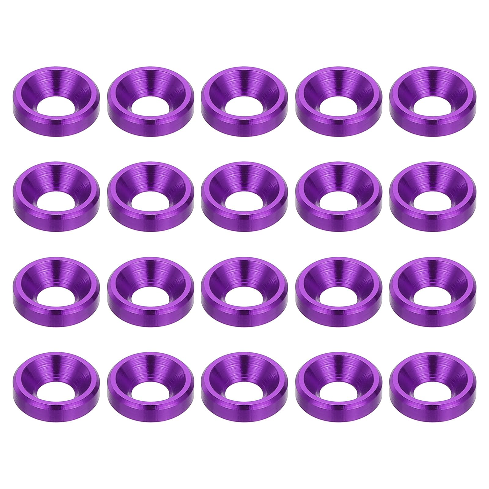 PATIKIL M3 Finishing Countersunk Washers, 20 Pack Head Washers Alloy Aluminum Screw Gaskets for Screw Bolt RC FPV PC Mechanical Accessories Parts, Purple