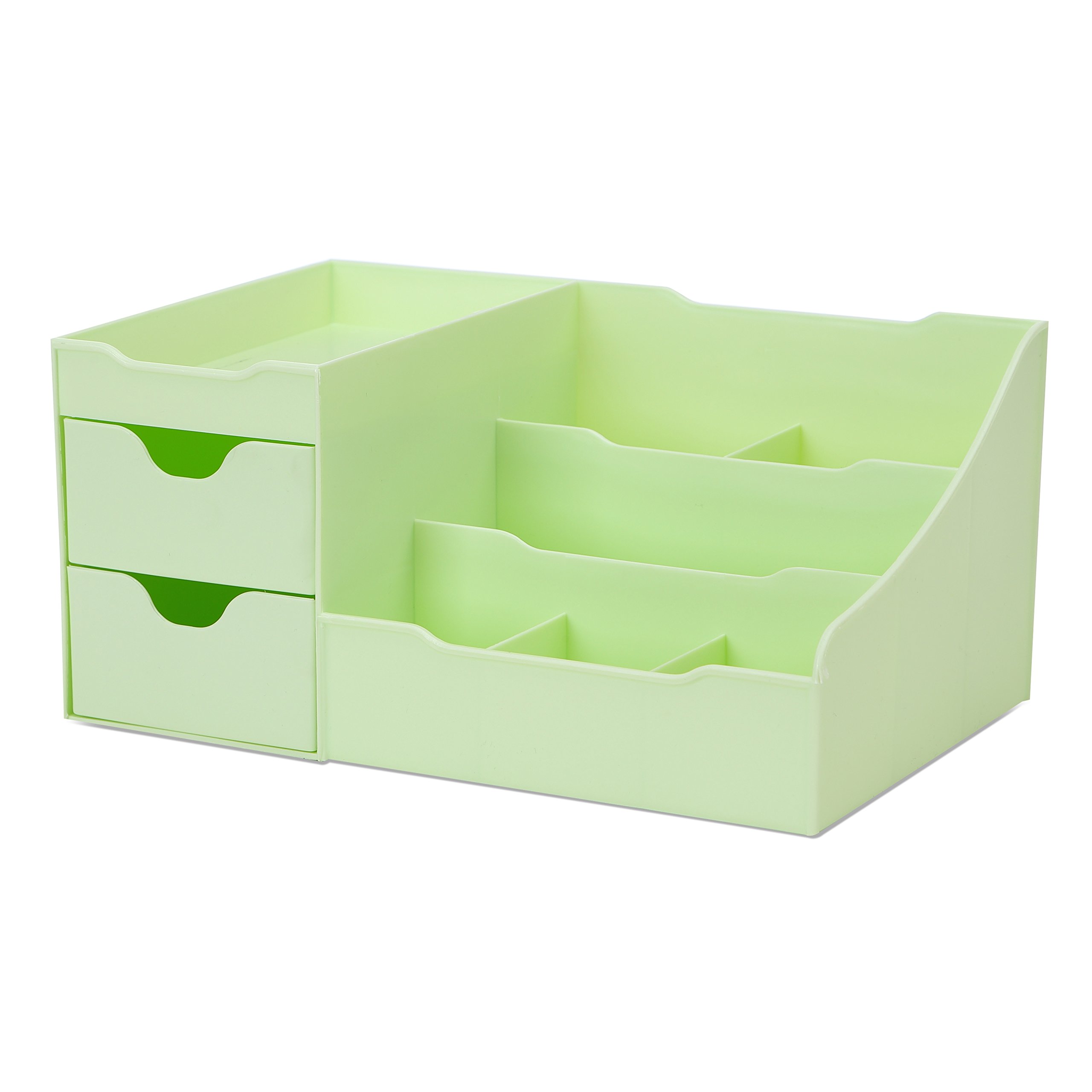UNCLUTTERED DESIGNS Makeup Organizer With Drawers — Modern Countertop Storage for Cosmetics — Chic Vanity Holder for Perfume, Skincare, Brush, Lipstick, Nail Polish Organization & Display (Green)