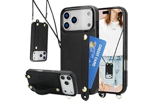 CCSmall for Apple iPhone 17 Pro Max Case Lanyard Strap with Card Holder for Women, Removable Adjustable Shoulder Crossbody with Wristband Kickstand Phone Cover Case for iPhone 17 Pro Max KB Black