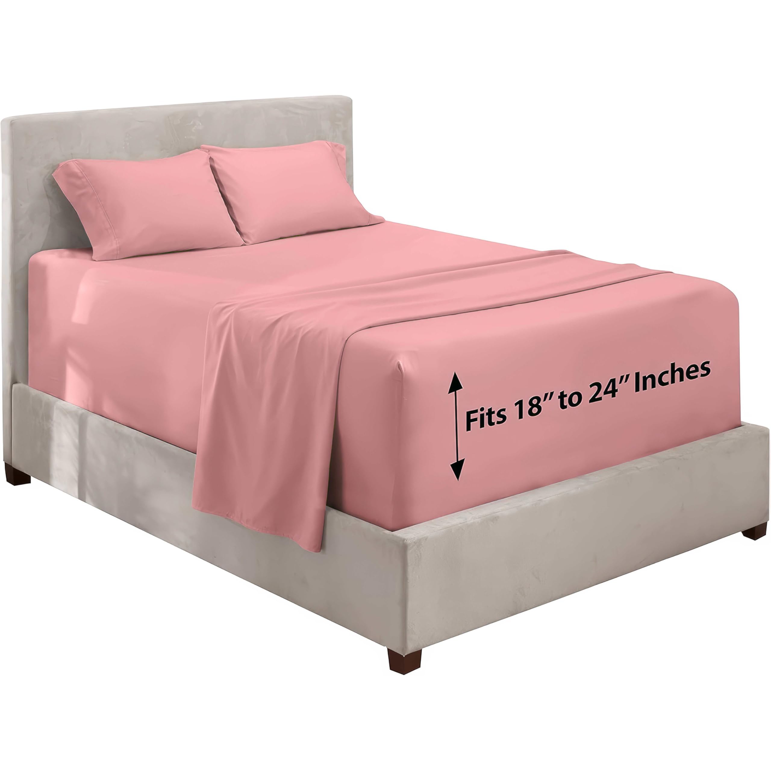 Hearth & Harbor Extra Deep Pocket Queen Sheets Set - 4 Piece Hotel Luxury Bed Sheets Set Fits Up to 24" Mattress - Ultra Soft Luxury Bed Sheet Set - Soft & Breathable, Pink Clay Image