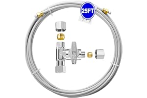 PURENAT PEX Refrigerator Water Line Kit - 25FT Ice Maker Tubing with Tee Stop Valve，Flexible Hose with 1/4" Compression Fittings for Potable Drinking Water
