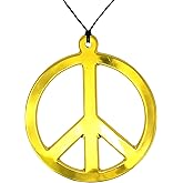 Skeleteen Peace Sign Pendant Necklace- 1960s Medallion Gold Peace Symbol Costume Accessory - 1 Piece