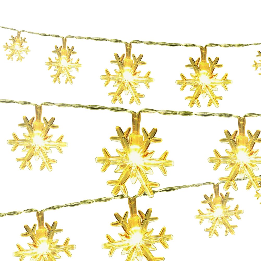 Snowflake String Lights CFTech 6.5 ft 20 LED Fairy Lights Battery Operated Waterproof for Garden Patio Bedroom Party Decor Indoor Outdoor Celebration Lighting, Warm White (2M 20 Lights)