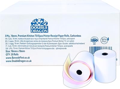 Double Dragon 76x76 mm 3-Ply Carbonless Paper Rolls 20x