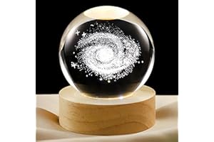 YANFEYHA 3D Galaxy Crystal Ball Lamp with Dimmable LED and Wooden Base, Night Light for Kids Teens Adults, Home Desk Office Bedroom Decor, Birthday Gift (2.4”/ 6cm)