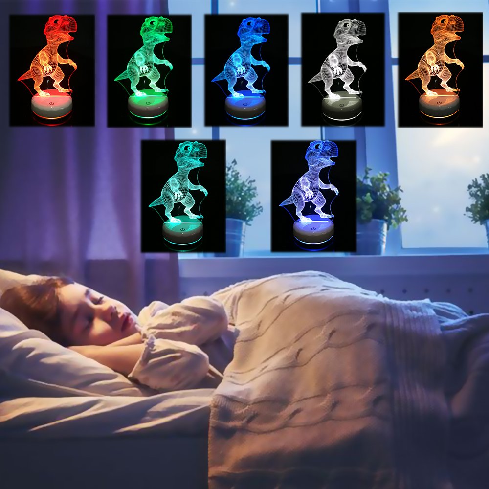 LED Dinosaur Night Light Lamp,Rechargeable Dimmable Night Light with Luminous White Base for Kids/Adults,Colors Changing by Touch Or Remote Control(No Battery in The Remote) (Cute Dinosaur)