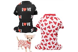 T2Y 2 Pack Dog Pajamas, Valentine's Day Sweet Heart Dog Pjs, Dog Pajamas Medium Size Dog with Feet, Suit for Puppy Boy and Girl, Cat Pajamas【M】
