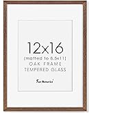 12x16 Picture Frame, Solid Oak Wood 12 x 16 Frame for Wall, 12 by 16 Picture Frames with Real Glass, 12x16 Frame Matted to 8.5x11, Rusitic Wood 12"x16" Poster Frame, Walnut Color, 1 Pack