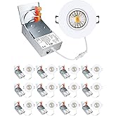 POPANU Premium 3-Inch Gimbal LED Recessed Light Canless Downlight Rotatable Spotlight with Junction Box, Eyeball Ceilling Potlight, Dimmable, 8W 5CCT Adjustable, White Round Trim, 12 Pack