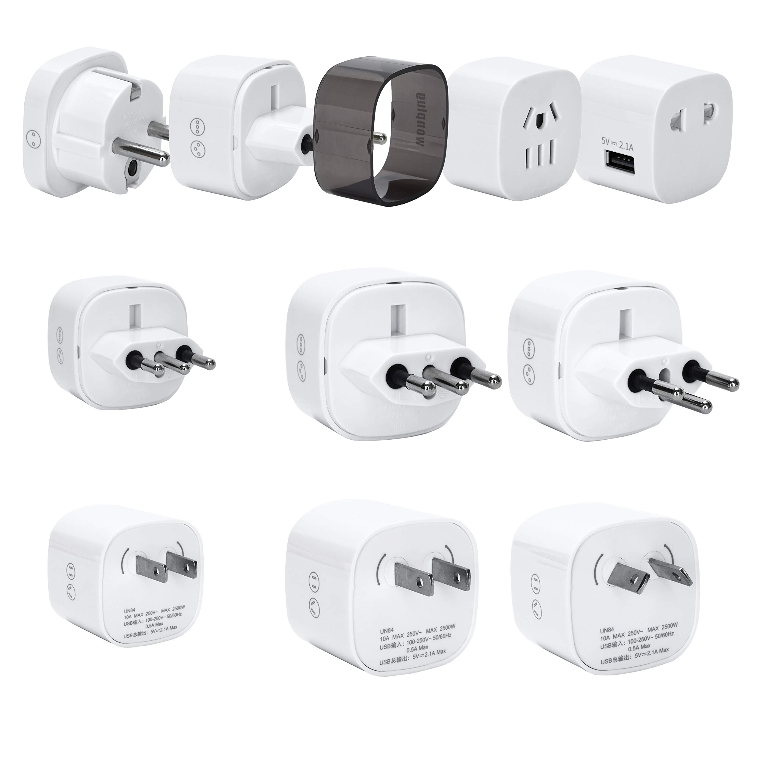 BTU International Universal Travel Adapter Worldwide All in One Wall Charger 4AC Power Plug Adapter Perfect for European US, EU, UK, AU 160 Countries，White