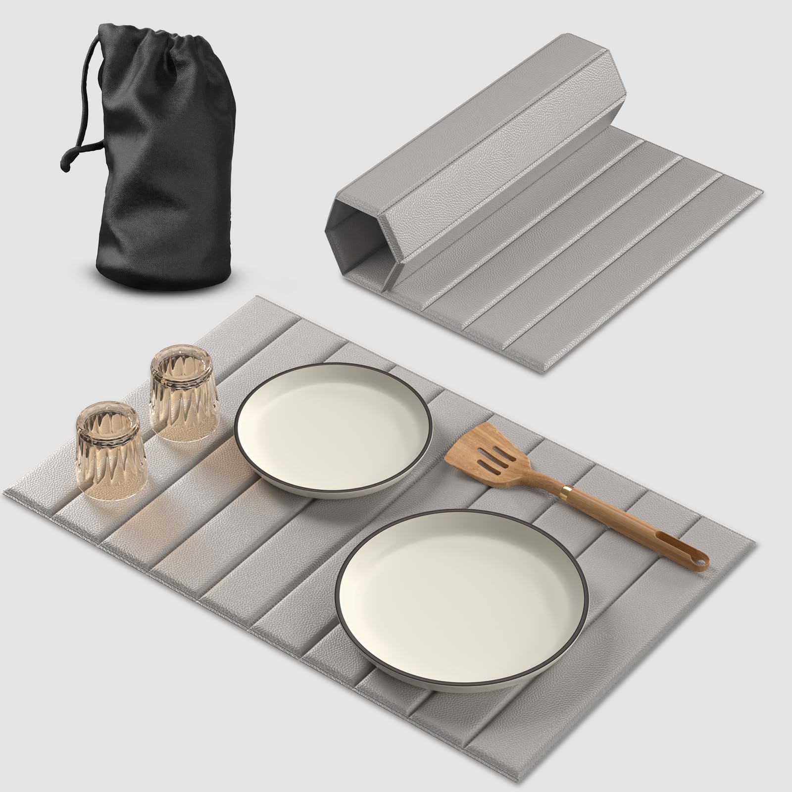 Photo 1 of Large Dish Drying Mat for Kitchen Counter, 25"x16"Foldable Absorbent Water PU Leather with Diatomaceous Earth Mat, Quick Drying Mat for Any Countertop (Gray)