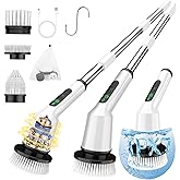 Electric Spin Scrubber for Bathroom, Shower Scrubber with Long Handle | Shower Cleaner Brushes, IPX7 Waterproof &amp; 2 Speed, 3 Brush Heads, 90min Runtime, Bathroom Cleaning Supplies for Toilet Tub