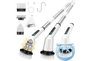 Electric Spin Scrubber for Cleaning Bathroom, Shower Scrubber Cordless Cleaning Brush with IPX7 Waterproof & 2 Speed, 3 Flat Brush Heads, Bathroom Cleaning Supplies for Shower Tub Kitchen Tile Toilet