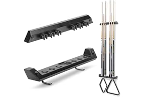GoSports Wall Mounted Pool Cue Stick Holder - Holds 6 Cues and 2 Triangle Racks - Multiple Colors Available
