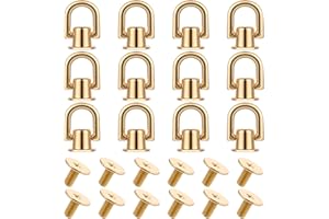 Grevosea 12 Pieces D Ring Stud Screw Ball Post Head Buttons 180° Rotatable Brass Rivet Button Ball Studs Rivets Gold Metal Ring for DIY Leather Wallet Strap Belt Handbag ect