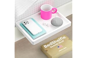 BedShelfie Wood Bedside Shelf for Bunk Bed & Top Bunk, College Dorm Room Essentials, Loft Nightstand, Floating Bed Side Table Tray Storage, Dorm Room Decor by Smallish - (Flexfit Bamboo Model, White)