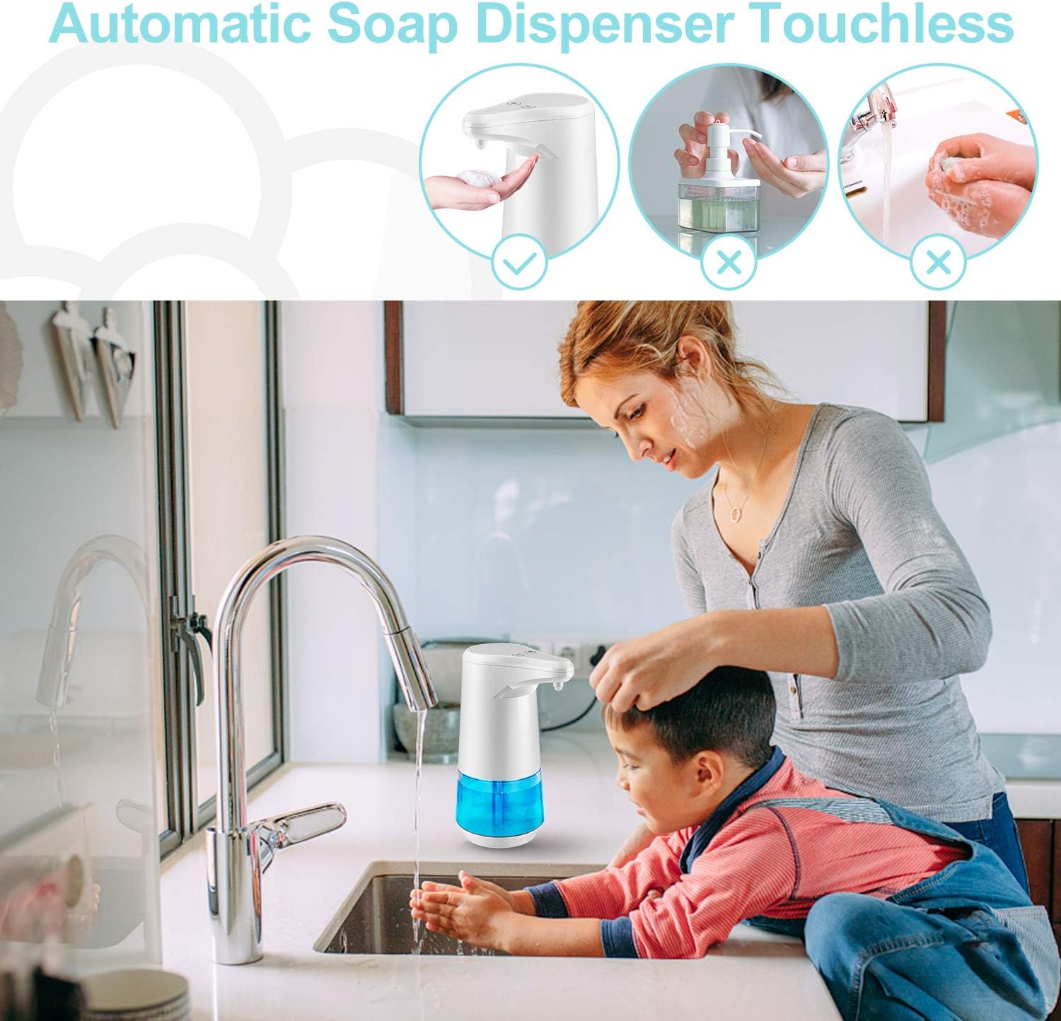 Automatic Foaming Soap Dispenser 350ml/12.3 oz, Smart Infrared Sensor Premium Waterproof IPX4, Battery Operated Countertop Automatic Soap Dispenser Touchless for Bathroom Kitchen Toilet Office Hotel: Home & Kitchen