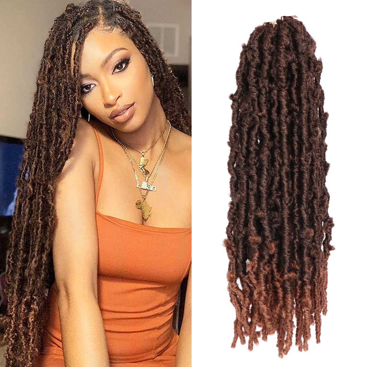 Butterfly Locs Crochet Hair 6 Packs Pre Looped Distressed Locs Crochet Braids Bob Butterfly Locs (T30, 18 Inch (6 Packs))