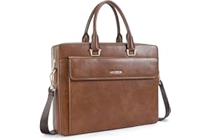 CLUCI Leather Briefcases for Women Slim Large Business Laptop Vintage Shoulder Bag for Men (Brown)