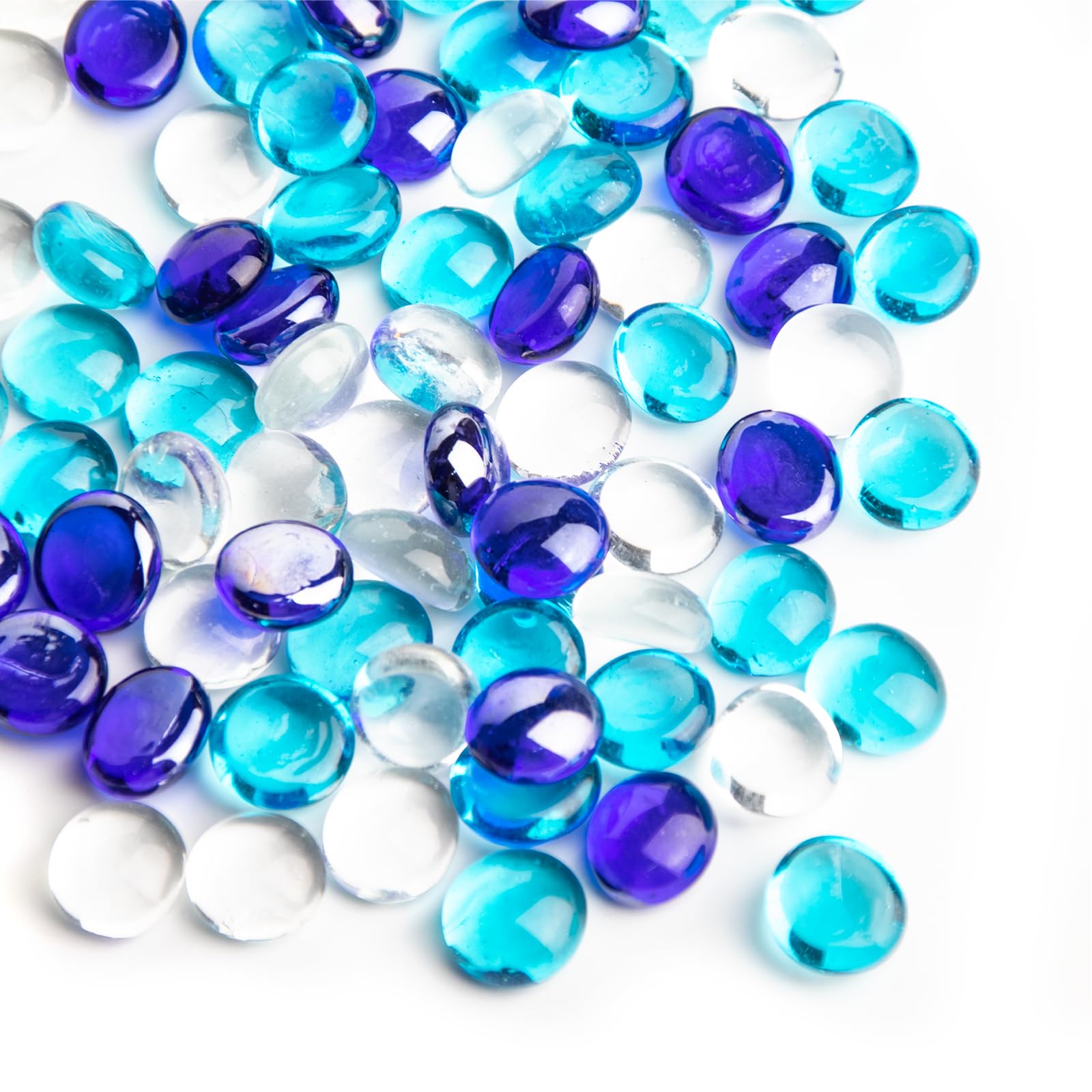 0.44KG Blue Mix Color Glass Marbles,Mini Flat Glass Beads~150PCS for Vase Fillers,Floral Bottom Mancala Gems Pebbles Fish Tank Rocks for Table Aquarium,Home Decor Art Craft Supplies (0.5"~0.7")