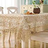 ZHUIDUSI Lace Embroidered Rectangle Tablecloth - Boho Table Cloth Rustic Fabric Retro Lace Tablecloth for Outdoor Picnic Dining Table for 6 Foot Tables 52x70 in, Gold, (R10971)