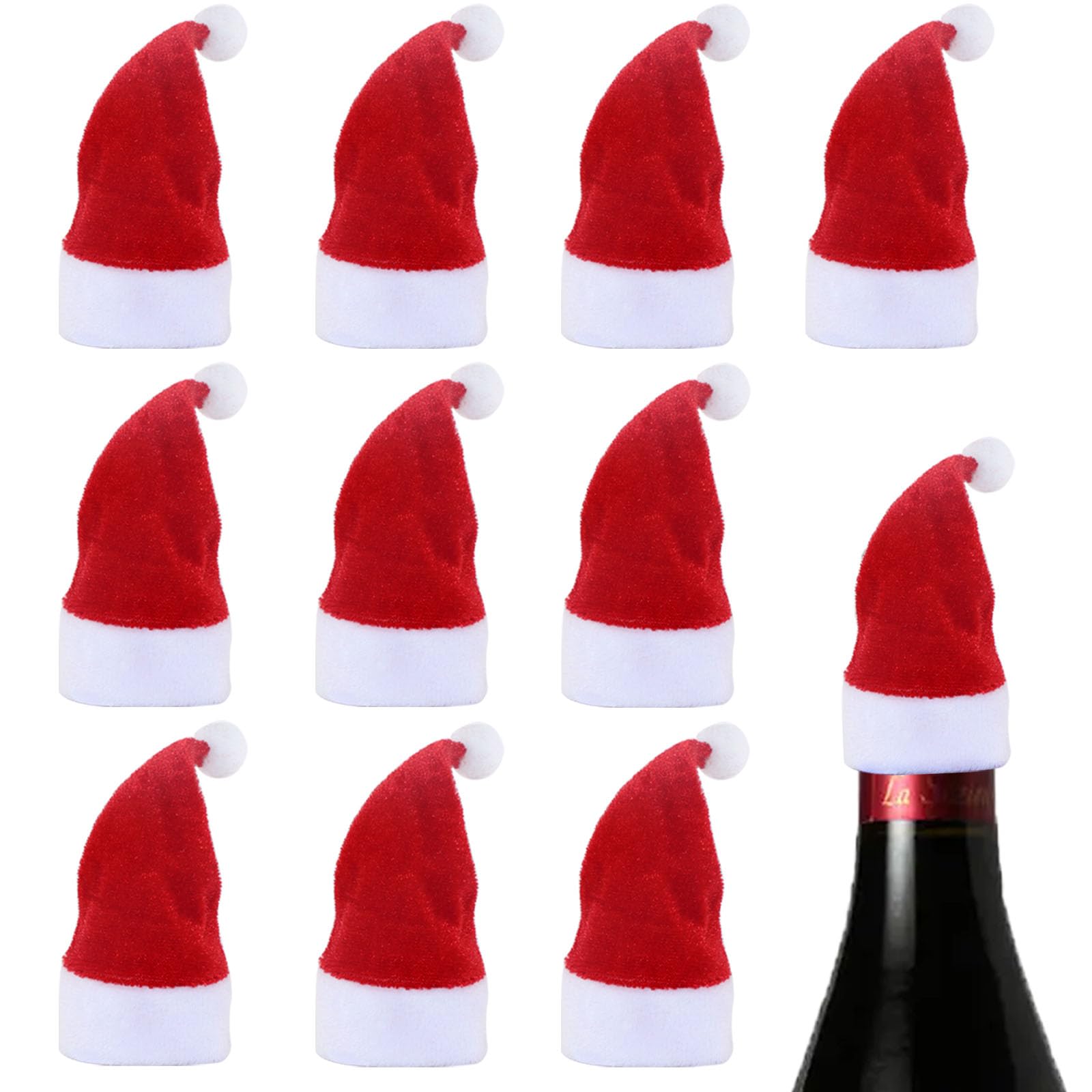 LOOGI Mini Santa Hats 10pcs, Mini Christmas Hats Wine Bottles Cover Crafts Ornaments Decor (6 * 12 cm)