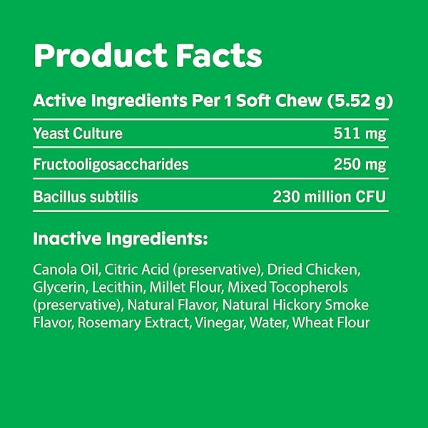 GREENIES SUPPLEMENTS DIGESTIVE HEALTH PROBIOTICS FOR DOGS CHICKEN FLAVOR, 15.6 OZ. TUB OF 80 CT. SOFT CHEWS DOG PROBIOTICS