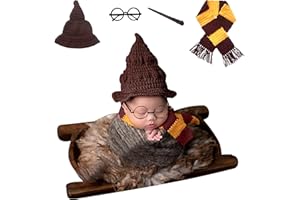 D-FOKES 4PCS Newborn Photography Props - Magic Wizard Witch Hat Scarf Wand Glasses Frame Decoration, Newborn Photography Outfits,Halloween Cosplay Baby Photoshoot Props , Baby Halloween Photoshoot Props