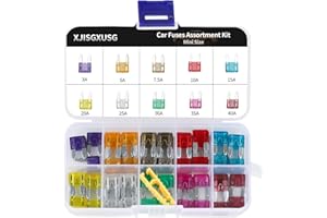 XJlSGXUSG 80Pcs Mini Fuse Kit - Car Fuses Assortment Kit(3Amp 5A 7.5A 10A 15A 20A 25A 30A 35A 40A) for Car/Marine/Truck/RV/Motorcycle Replacement - Automotive Mini Blade Fuses + Fuses Puller Tool