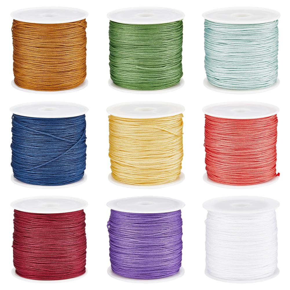 SUNNYCLUE 443 Yards 9 Rolls Nylon Beading Strings Macaron Color 0.8mm Chinese Knotting Cord Red Green Blue Purple Friendship Bracelet Braiding Thread Nylon String for Bracelets Wind Chime Kumihimo