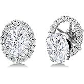 Gem Stone King 925 Sterling Silver Moissanite Stud Earrings with Removable Jackets For Women (3.52 Cttw, Oval 8X6MM)