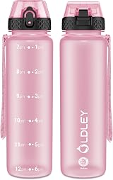 OLDLEY 1L Water Bottle with Straw Time Markings Leak Proof BPA Free