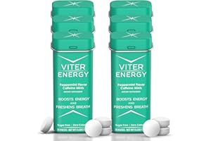 Viter Energy 40mg Caffeine Mints - Sugar Free, B Vitamins, Vegan, Boosts Fast Energized Alert Focus, Caffeinated Nootropic Supplement Pills (Peppermint Flavor, 20pcs, 6 Pack, 120pcs Total)