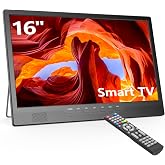 Desobry 16 Inch Small Smart TV, LCD Small Kitchen TV with WiFi | Bulit-in 180&deg;Adjustable Stand/ATSC Tuner/HDMI/AV/USB for Kitchen, Camping, Bedroom, RV, Patio, Indoor &amp; Outdoor Use