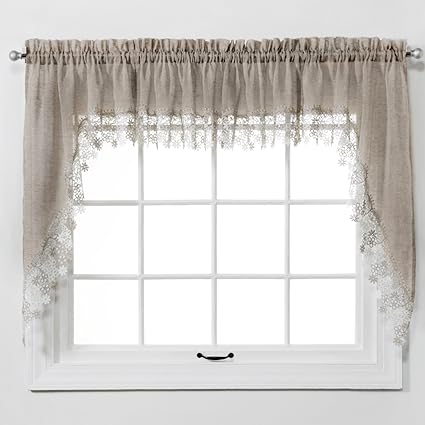 Renaissance Home Fashion Lillian Swag Pair with Macrame Band, 56 X 38, Linen