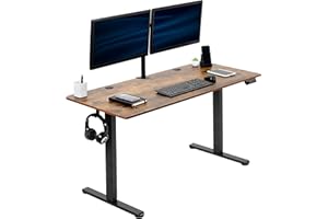 VIVO Electric 55 x 24 inch Stand Up Desk, Height Adjustable Standing Home & Office Workstation with Memory Controller, Rustic Vintage Brown Top, Black Frame, DESK-E155TN