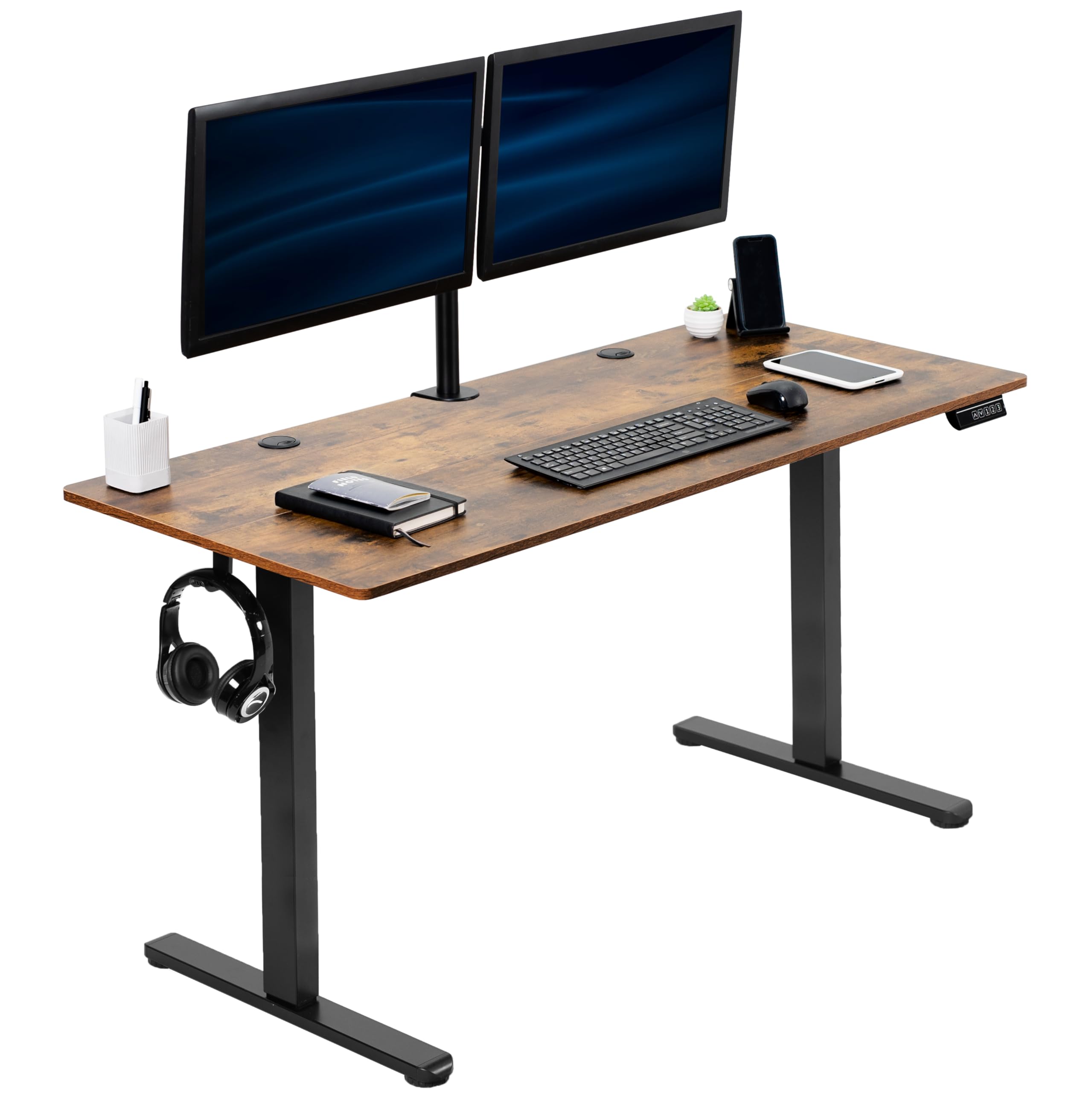 VIVO Electric 55 x 24 in Standing Desk, Memory Height Adjustment, Rustic Vintage Brown Top Black Frame, DESK-E155TN Image