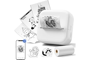WCZ Mini Printer M02X Bluetooth Sticker Printer Portable Thermal Print Pod Pocket Sticker Maker Come with 1 Roll Paper for Notes, DIY Creation,Memories,Photo, List,Gift