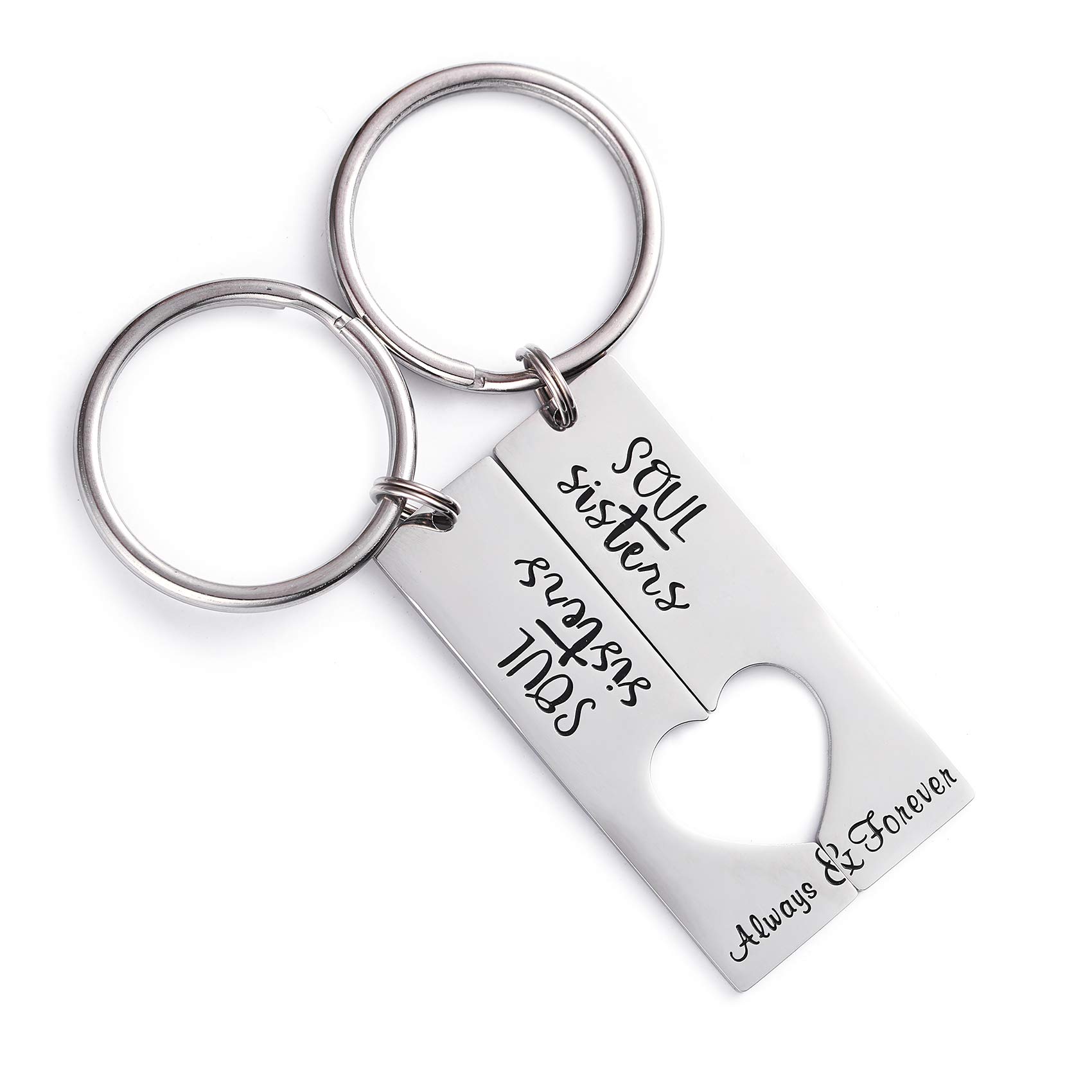 LParkin Soul Sister Keyrings for Two | Stainless Steel Friendship Keychain Set | Best Friend Jewelry Gift for Women