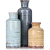 Ceramic Vase Set - 3 Small Flower Vases Home Decor, Modern Rustic Farmhouse Pottery Vases for Centerpieces, Living Room, Kitchen, Shelf, Bedroom, Bathroom, Fireplace, Table Shelf and Entryway Decor