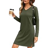 levaca Dresses for Women 2026 Spring Fall Fashion Casual Long Sleeve V Neck Tshirt Dress Side Split Outfits with Pockets