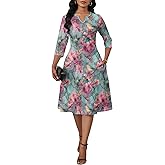 SUZONANA Midi Dresses for Women Casual 3/4 Sleeve Flowy Wedding Dress Plus Size Sundress with Pockets