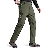 FREE SOLDIER Men's Fleece Lined Outdoor Cargo Hiking Pants Water Repellent Softshell Snow Ski Pants with Zipper Pockets