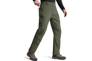 FREE SOLDIER Men's Fleece Lined Outdoor Cargo Hiking Pants Water Repellent Softshell Snow Ski Pants with Zipper Pockets