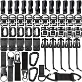 VNVETYTO 50pcs Molle Backpack Attachments Kit, D-Ring Locking Gear Clip Web Dominator Elastic Strings, Backpack Accessories