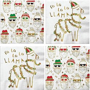 Llama Christmas Cocktail Napkins Hipster Santa Assorted Variety Pack Beverage paper napkins assorted 40 count Set