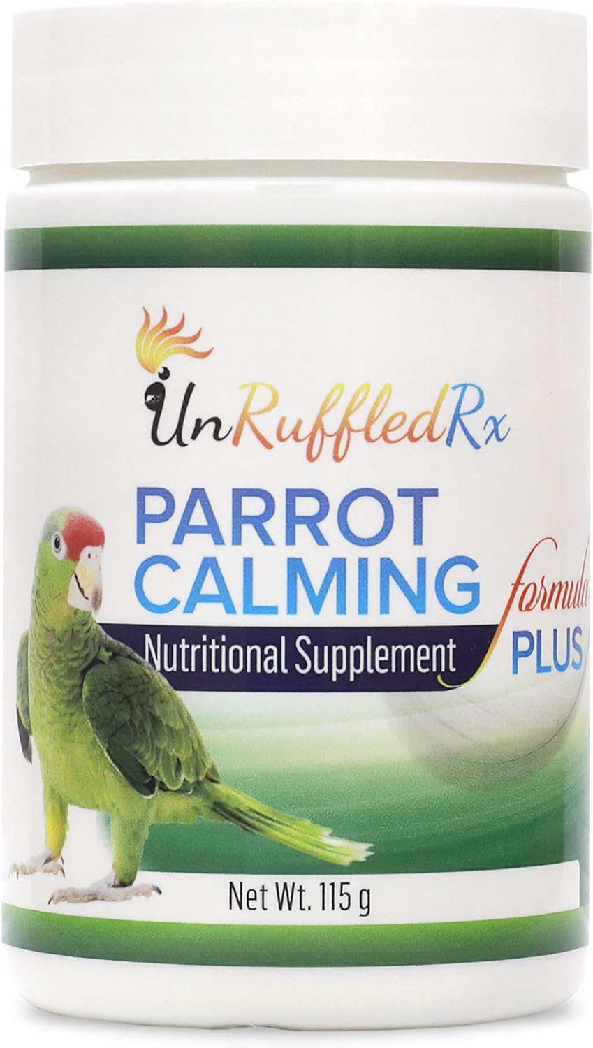 UnRuffledRx Parrot Calming Supplement - Bird Supplements for Stress Relief - L-Theanine and GABA Calm Avian Formula for Conure, Cockatoo, and Parrotlet to Reduce Feather Plucking - 194 Doses