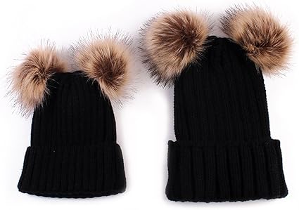 mom and baby matching winter hats