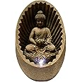 Alpine Corporation WIN322 Indoor/Outdoor Tabletop Buddha Fountain with LED Lights, Soothing Buddha Garden Fountain 11", Beige
